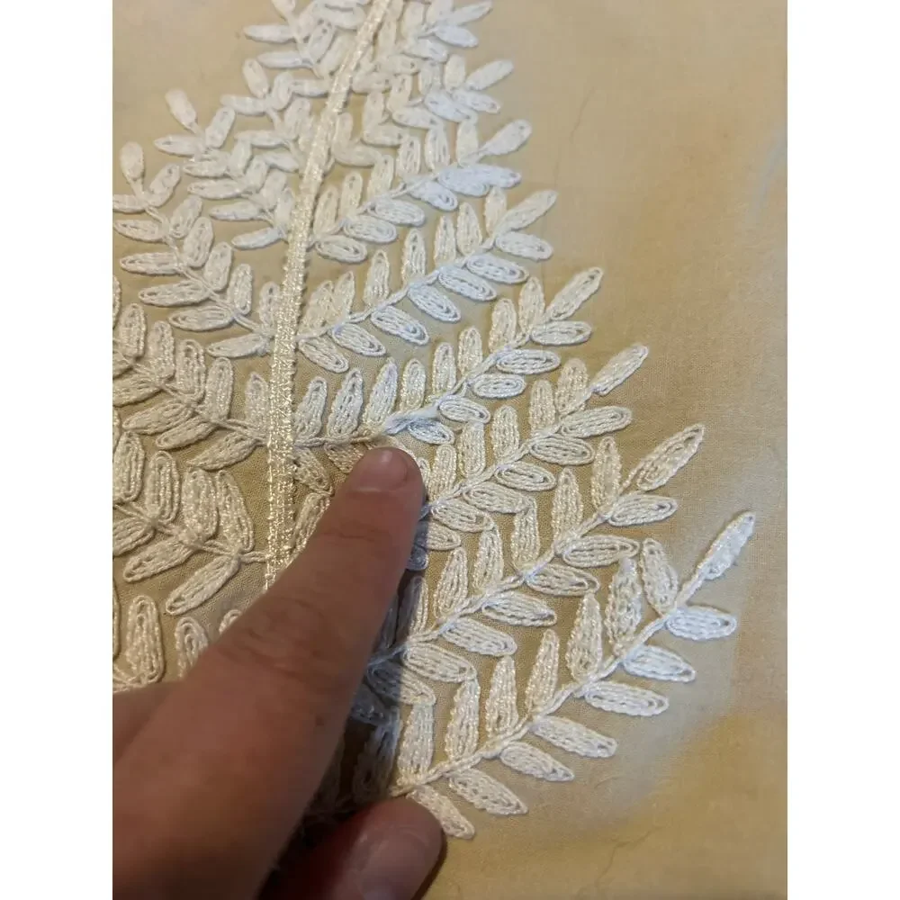 Pier 1 Decorative Throw Pillow Cover 20x12 Tan White Embroidered Tree Leaves